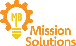 Mission Solutions logo, which is a combination yellow lightbulb with a orange gear around it.